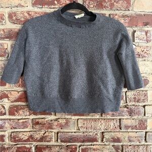 Anthropologie Green Dot Cropped Gray Short Sleeve Sweater XS Minimalist Knit